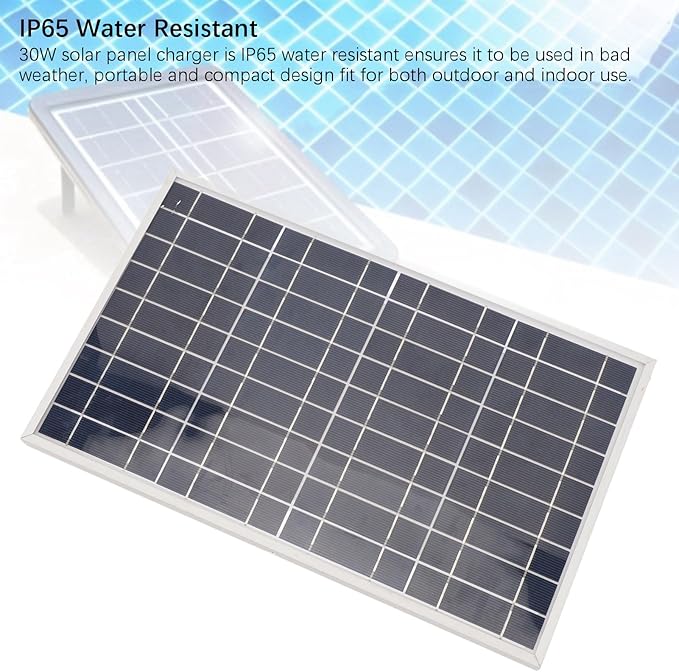 30W 12V Solar Panel Battery Charger Maintainer Portable Solar Panel Charger with Alligator Clips for Outdoor Camping Travel IP65 Portable for Car Boat RV Marine