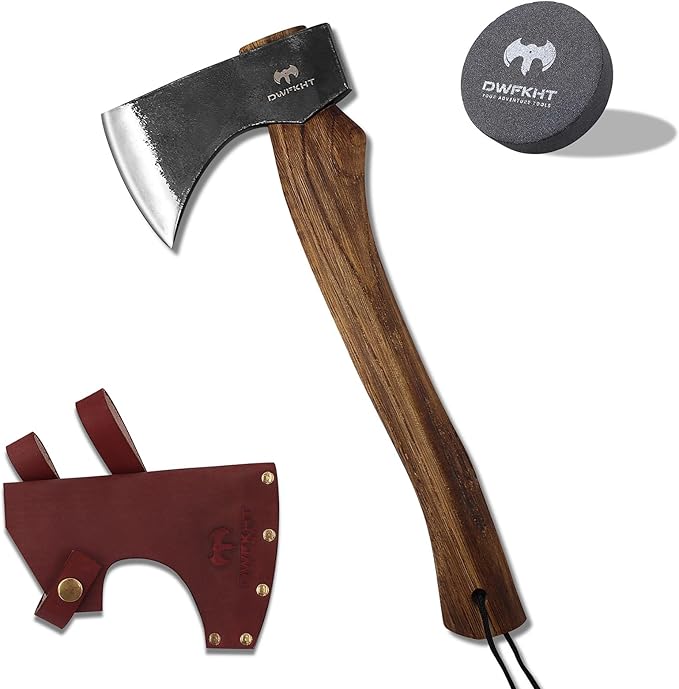 15.7 Hatchet Camping Hatchet Hand-Forged Axe with Sheath for Wood Chopping Splitting and Carving Bushcraft Axe with Beech Handle for Outdoor Survival and Garden Work
