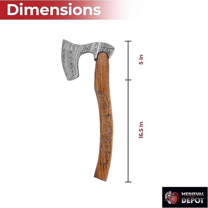 MedievalDepot Guiscard Hand Forged Bearded Damascus Axe - Overall 17 - Damascus Steel Blade - Comabat Outdoor &amp Collector