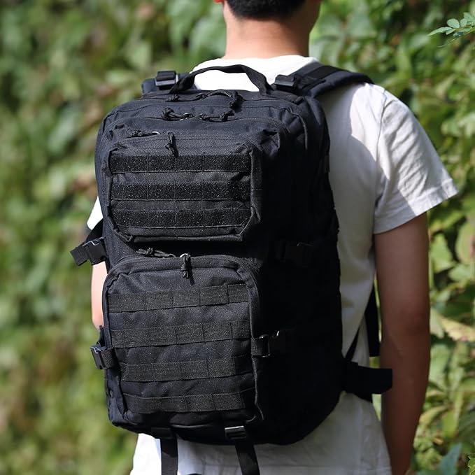 Lawaia Tactical Backpack Military Hunting Gym Hiking Rucking Backpack with Weights Survival Rucksack Tool Motorcycle Accessories Fishing Camping Range Bag 50L for Men (Black)