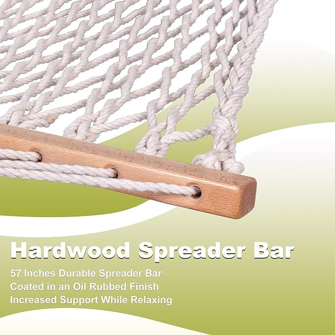 Lazy Daze Hammocks 12FT Double Rope Hammocks 2 Person Hand Woven Cotton Hammock with Spreader Bar for Outside Patio Poolside FIT 13-15 FT Stand Max 450 Lbs Natural 141 x 57 inches