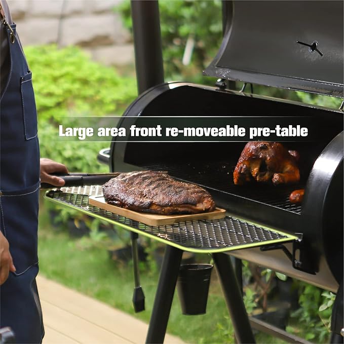MFSTUDIO Heavy Duty Charcoal Wood Offset Outdoor Smoker Grill Extra Large Charcoal Grill with Smoker Combo for BBQ Grilling 941 SQ.IN.