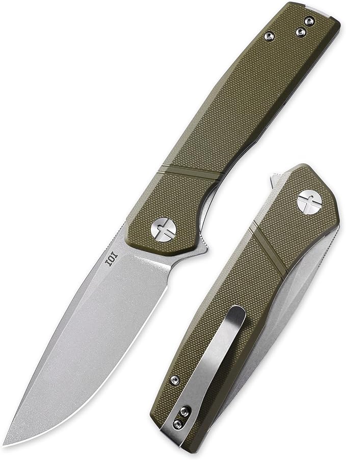 IOI Task Force I51484 Pocket Knife for Men – Folding Knife with 14C28N Stonewashed Blade G10 Handle EDC Pocket Knife with Clip Enhanced with Custom Left-Side Clip for Everyday Carry &amp Camping