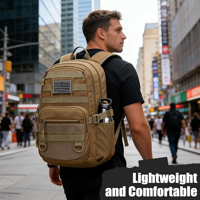 25L Military Tactical Backpack - Molle Army 3 Days Assault Pack Out Bag Hiking Rucksack Brown