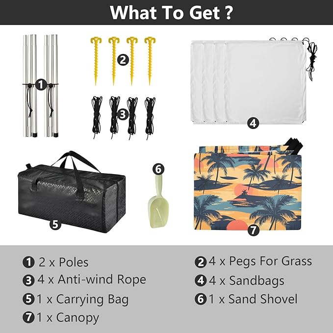 ALAZA Sunset Palm Beach Tent Sun Shelter UPF50+ Protection Beach Shade Canopy w/ 4 Sandbags for Outdoor Camping Fishing Backyard Fun Picnic 10x9 ft