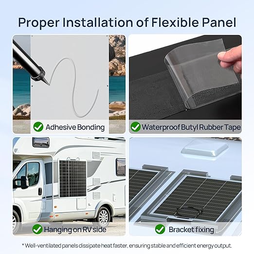 ECO-WORTHY 2pcs 130 Watt (260W) 12BB Flexible Solar Panels23.5% High-Efficiency Waterproof Monocrystalline Lightweight Solar Panel for RVBoatsCurved SurfacesRoofsCabin