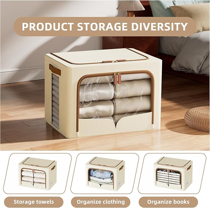 FHSQX 6 Pack Clothes Storage Bins - Foldable Storage Bins for Clothes Fabric Storage Box with Metal Frame (Beige 19.7x15.7x13.8 inch)