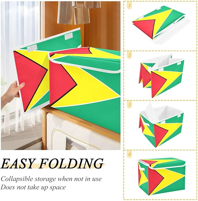 Guyana Flag Guyanese Blue Red Storage Boxes with Lids Collapsible Square Storage Garage Storage Bins for Office Supplies
