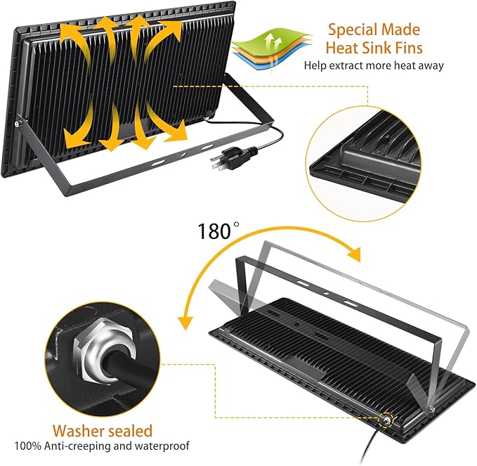 YANYCN 2 Pack 800W LED Flood Light Outdoor3750W Equivalent Super Bright FloodLight with Plug88500LM 5000K Daylight White IP66 Waterproof Commercial Lighting for Sports FieldsCountsArenaStadium