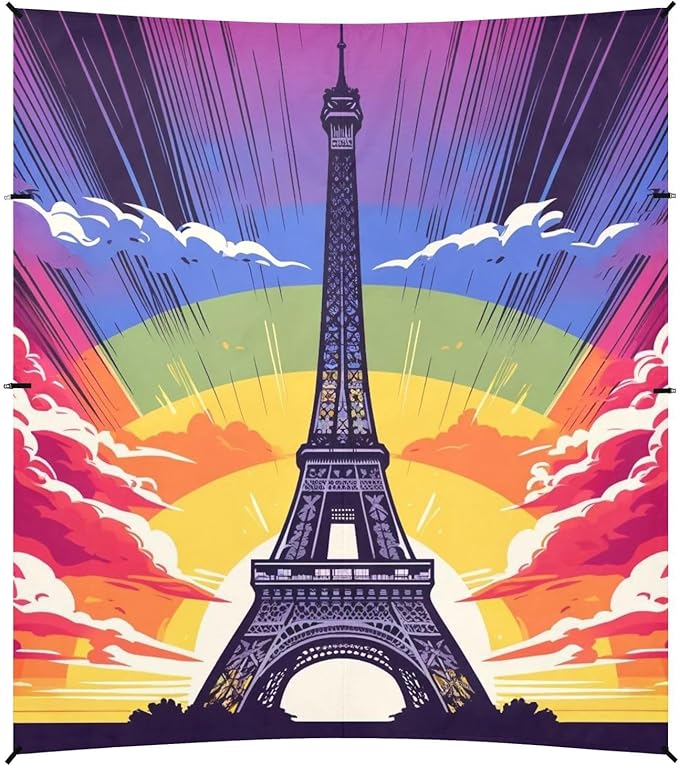 ALAZA Eiffel Tower Sunset Rainbow Beach Tent Sun Shelter UPF50+ Protection Beach Shade Canopy w/ 4 Sandbags for Outdoor Camping Fishing Backyard Fun Picnic 10x9 ft