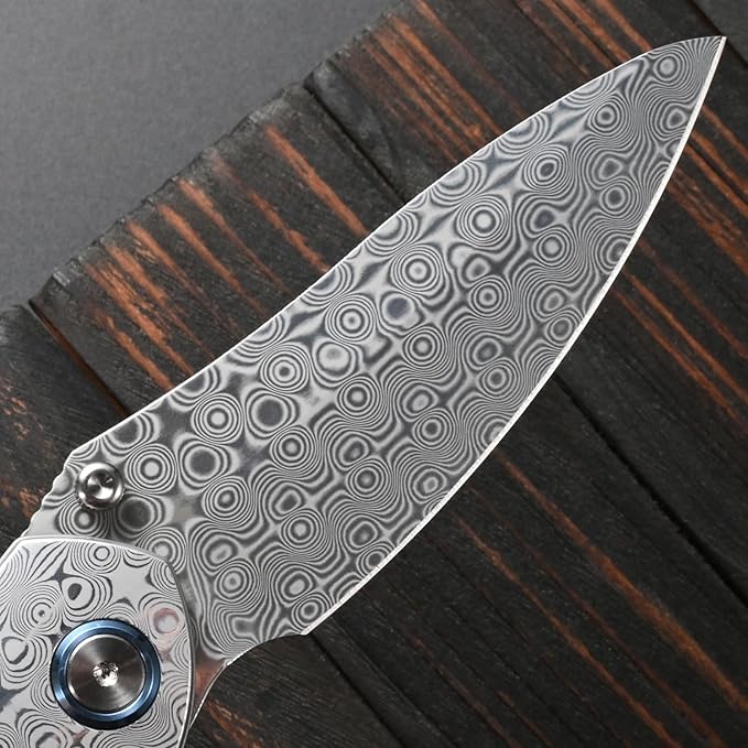 Sitivien ST273 Damascus Steel Blade Folding Knife Colorful G10 &amp Damascus Handle with Ball Bearing for Outdoor Camping Hiking Fishing (Color)