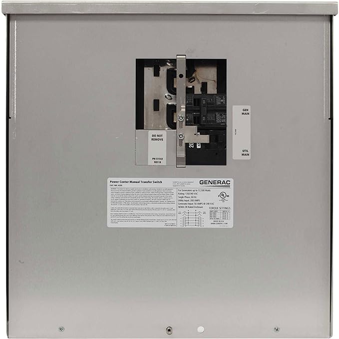 Generac 50-Amp Manual Generator Transfer Switch Power Center for Portable Generators Whole House Panel Outdoor Service Entry 125/250V