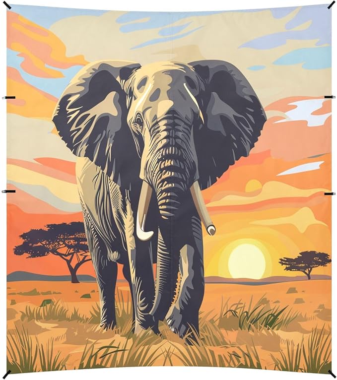 ALAZA African Elephant Sunset Beach Tent Sun Shelter UPF50+ Protection Beach Shade Canopy w/ 4 Sandbags for Outdoor Camping Fishing Backyard Fun Picnic 10x9 ft