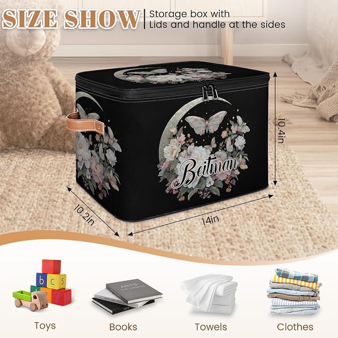 Storage-Bins with Lids Personalized Closet-Storage-Bins Under-Bed Stackable-Cubes-Box for Home Bedroom Moon Butterfly