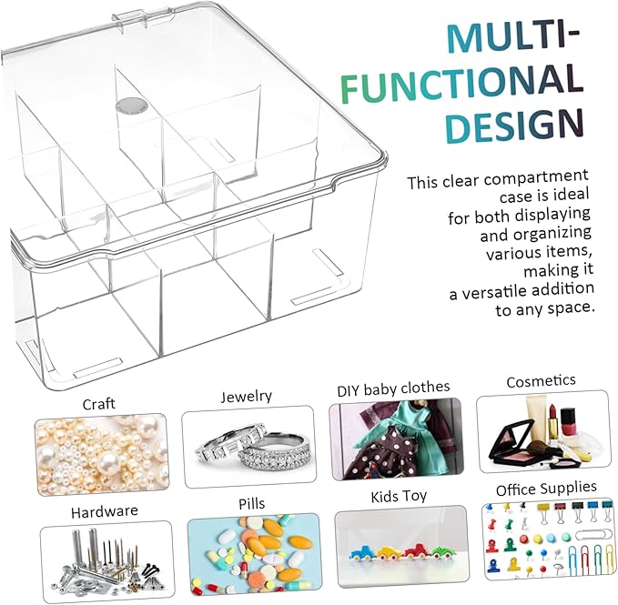 Cabilock 9grids Compartment Storage Box Plastic Display Case for Accessories Dustproof Jewelry Organizer