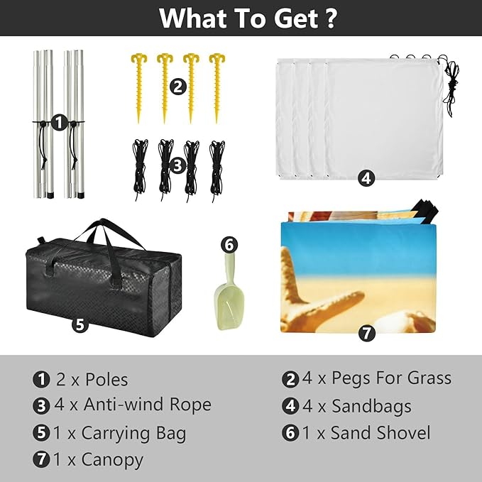 Beach Canopy with Windproof Ropes &amp Sandbags Beach Tent Sun Shade Sun Shelter for Camping Trips Fishing Backyard Fun or Picnics Beach