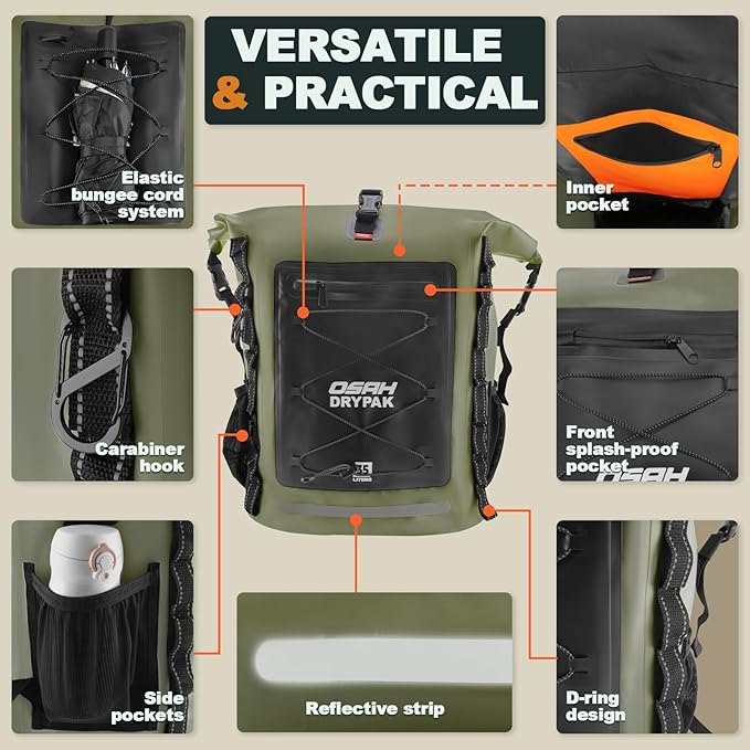 Waterproof Backpack Dry Bag 35L/55L/85L – Heavy Duty Roll-Top Hiking Backpack for Travel Kayaking Boating Camping Rafting and Fishing