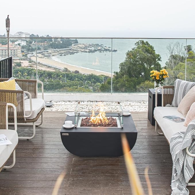 Aurora Fire Table Outdoor Fire Pit 34 x 34 Cast Concrete Firepit Includes Lava Rocks 45000 BTUs Outdoor Fireplace for Patio Furniture Set Deck Porch Outdoor Heater - Natural Gas