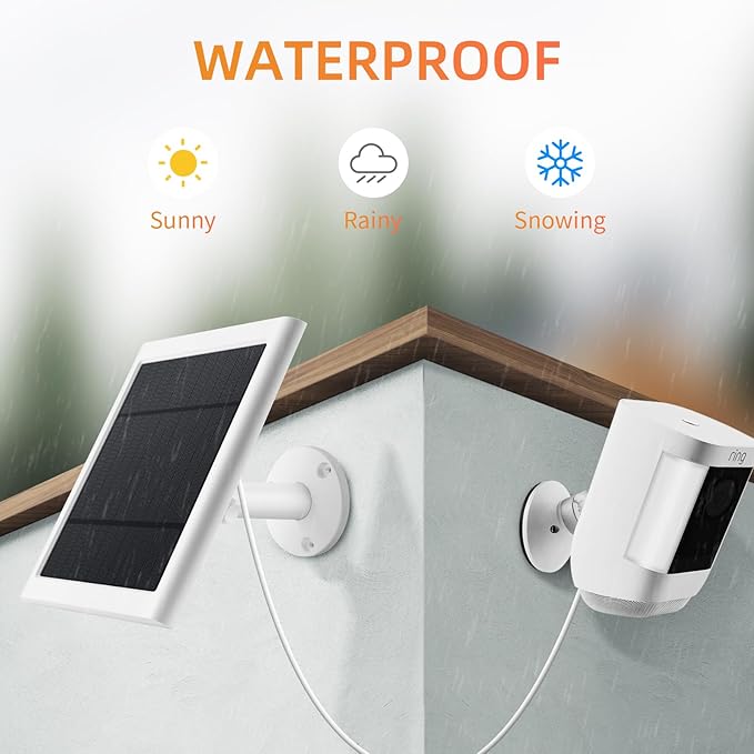 Solar Panel for Ring Camera 4W Solar Charger Compatible with Rings Spotlight &ampStick Up Outdoor Cam Battery 10ft Long Cable with USB-C to Ring Barrel Plug Adapter