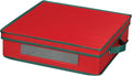 Household Essentials Holiday Charger Plate Storage Box Holds 12 Charger Plates with Felt Protectors Red Canvas with Green Trim