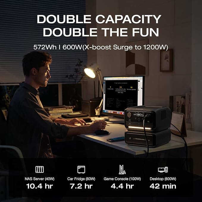 EF ECOFLOW Portable Power Station River 3 Plus with EB300 Extra Battery Expand Capacity from 286Wh to 572Wh 3 Up to 1200W AC Outlets &lt10 MS UPS &lt30 dB Quiet River 3 Max LiFePO4 Battery