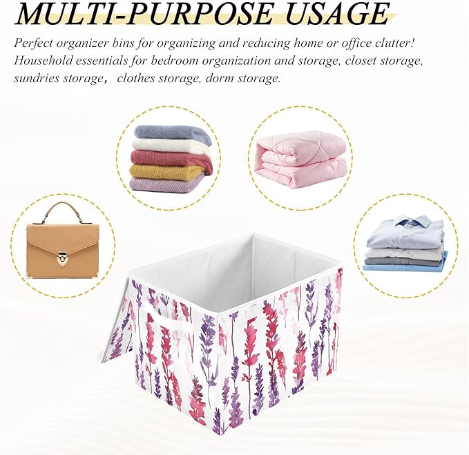 AIXIWAWA Lidded Storage Cube (Pattern Lavender) Fabric Foldable Closet Bins with Flip Lid and Handles Organizer Basket Container 16.5 x 12.6 x 11.8 IN