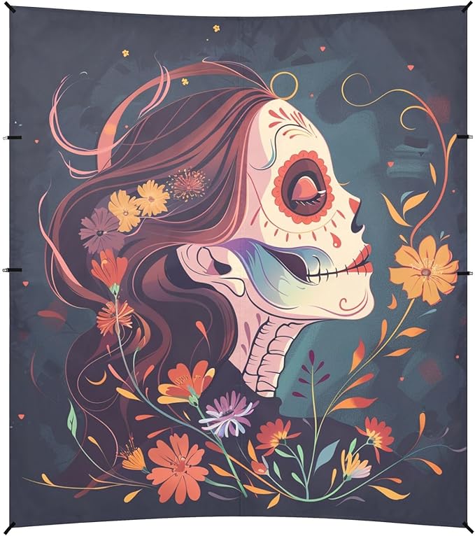 ALAZA Skull Girl Flower Day of The Dead Beach Tent Sun Shelter Portable Canopy Sunshade for Outdoor Camping Picnics Backyard Fun 10x9 ft