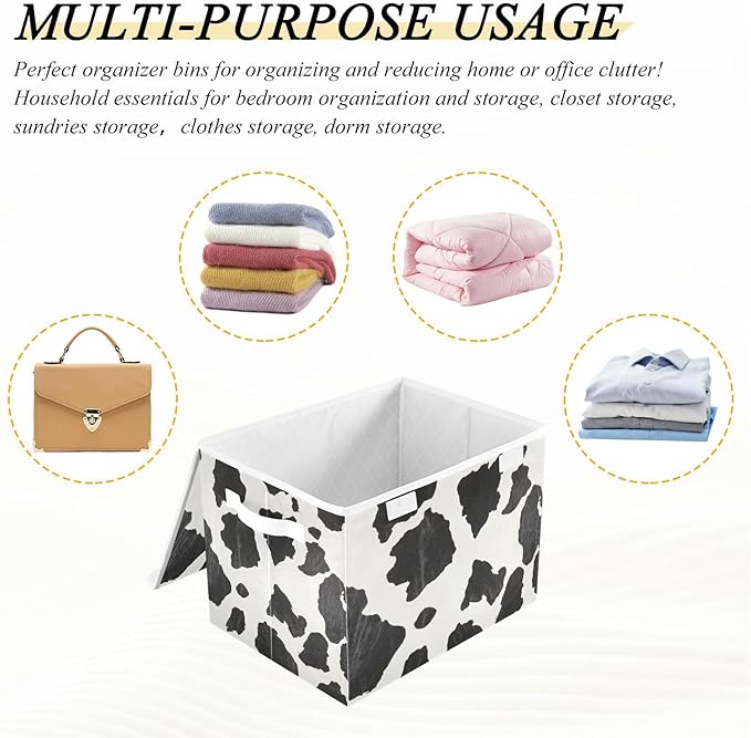 Collapsible Storage Bins with Lids Decorative Fabric Storage Cubes Closet Organizer and Storage Basket Boxes Containers for Clothes Box Chest Nursery Folding Rectangle Classic Cow Print