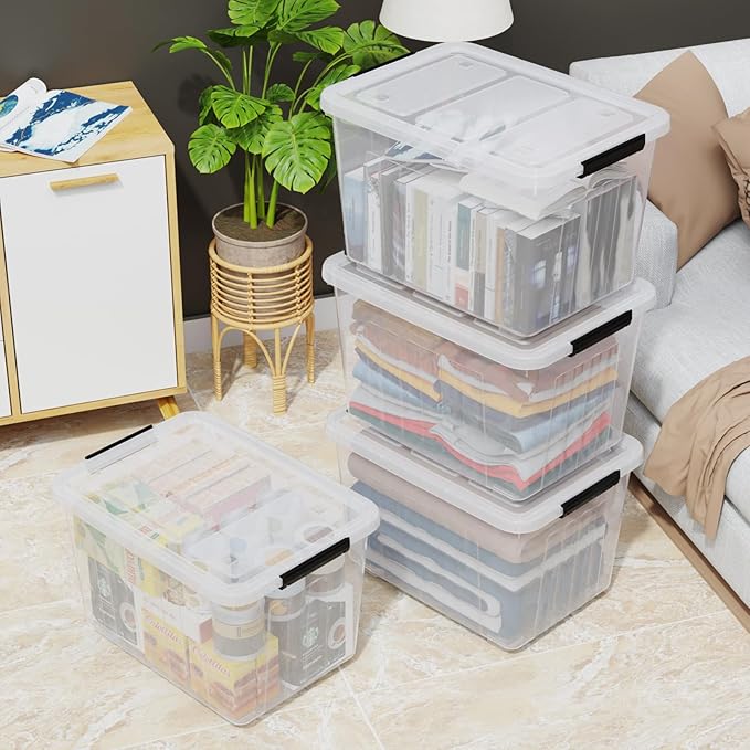 50 Liters Plastic Storage Bins with Latching Lids Stackable Boxes with Wheels 4 Packs Large Storage Container
