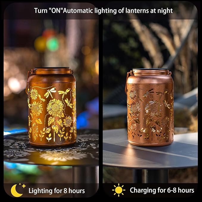 2pack Solar Lanterns Lights Outdoor Hanging Lantern Waterproof Metal LED Dragonfly Spring Decor Mothers Day Gifts for Women Men Mom Grandma Solar Light for GardenYardPatio LawnPathwayLandscape