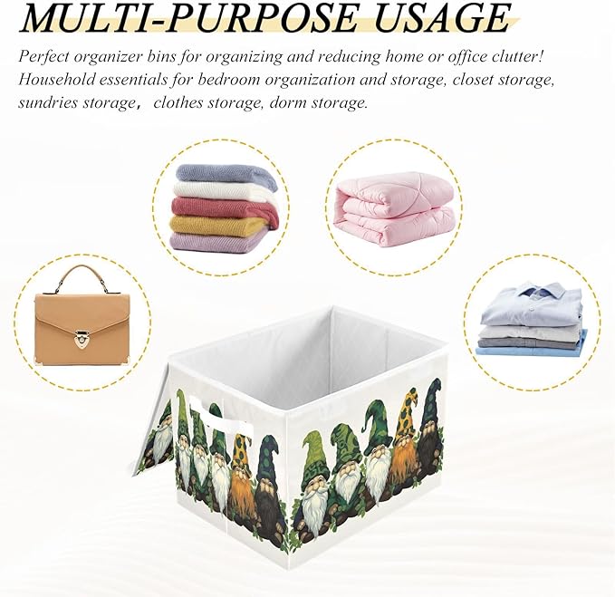 Christmas Storage Baskets with Lids Garden Gnomes Collapsible Bins Stackable Fabric Linen Baskets Closet Organizer Container 16.5x12.6x11.8