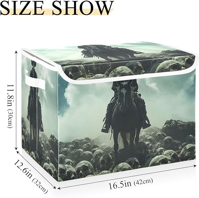AIXIWAWA Lidded Storage Cube (Cowboy Skulls) Fabric Foldable Closet Bins with Flip Lid and Handles Organizer Basket Container 16.5 x 12.6 x 11.8 IN