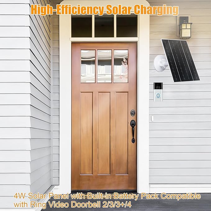 4W Solar Panel with Battery Pack for Ring Video Doorbell 2/3/3 Plus/4 IP65 Waterproof 360° Adjustable Mount 16.4ft Cable