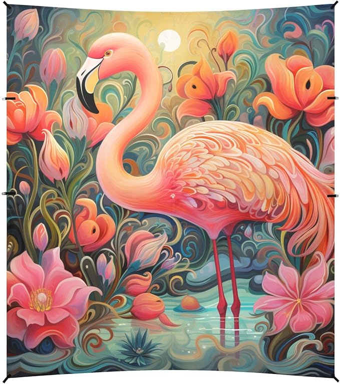 ALAZA Bright Flamingos and Flowers Beach Tent Sun Shelter Portable Canopy Sunshade for Outdoor Camping Picnics Backyard Fun 10x9 ft
