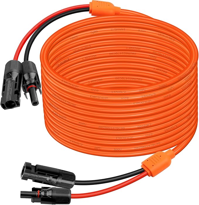 XRDS -RF Solar Extension Cable 100FT 14AWG Tinned Copper with Solar Panel Connectors 10AWG Red &amp Black Branch Wires Heavy Duty Outdoor Power Cord for RV Inverter Generator Off-Grid System