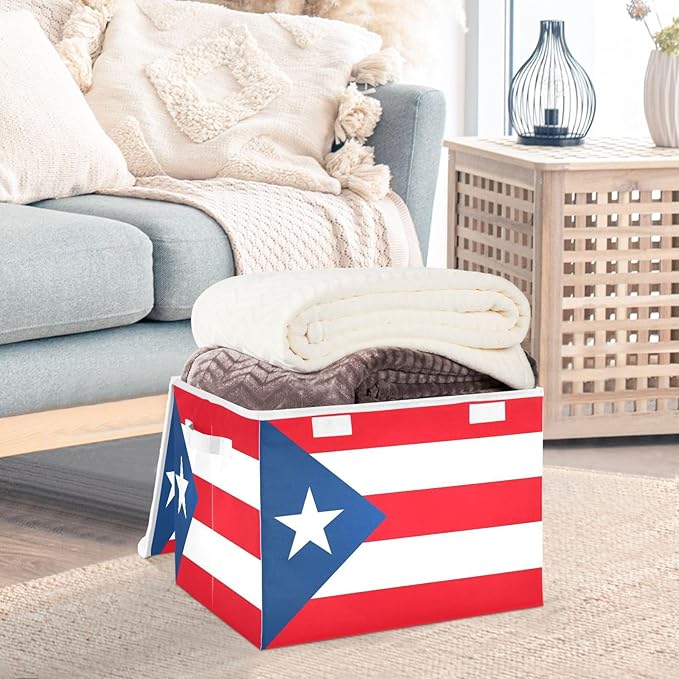 Puerto Rico Flag Puerto Rican National Red Storage Containers with Lids Foldable Box Organizer Extra Large Storage for