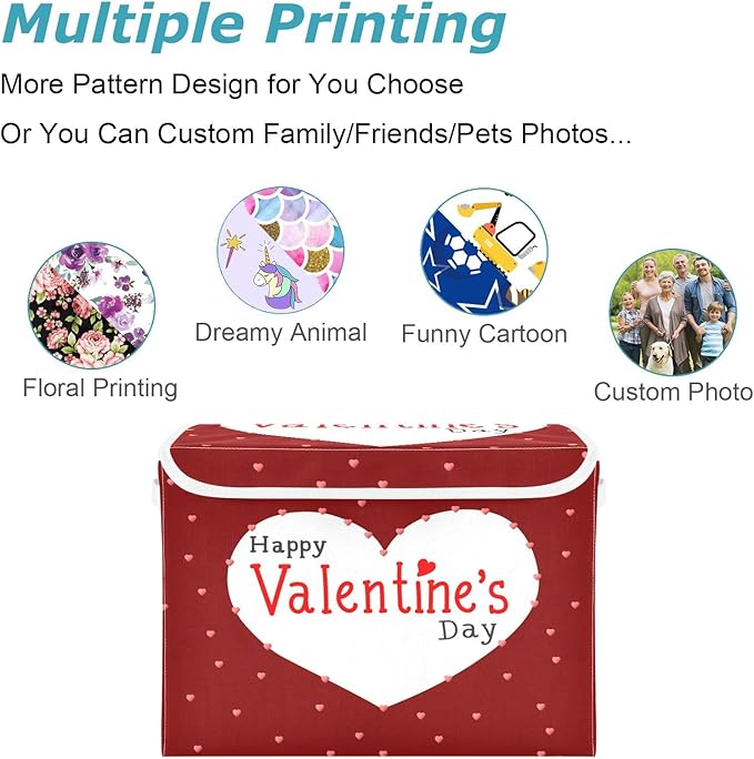 CaTaKu Large Fabric Storage Bins With LidsValentine's Day Hearts Storage Boxes With Handles for Organizing Clothes Collapsible Storage Cube Bins Baskets for Shelves