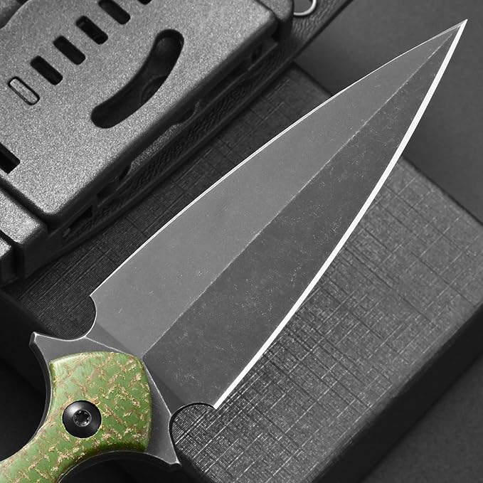 C1292 Fixed Blade Knife D2 Blade Micarta Handle EDC Tool Knifes for Outdoor Camping Survival Hiking(Green)