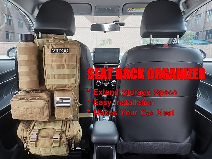Molle Seat Back Organizer with 5 Pouches Tactical Seat Covers Molle Tactical Vehicle Organizers Panel Car Seat Covers Protector for Truck