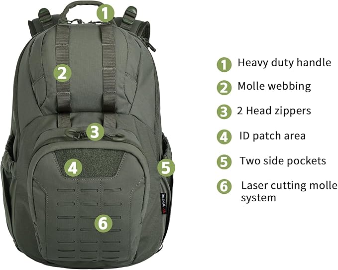 BOMTURN Military Tactical Backpack Small Army Molle Bag 2 Day Assault Pack 25L with Bottle Holders