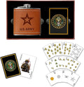 US-Army Flask &amp Cards Set | Leather-Wrapped Hip-Flask with Rank Playing Cards | Army Card &amp Flask-Set