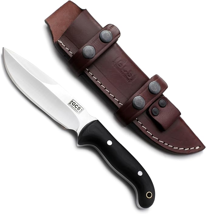 GCS Handmade D2 Steel Hunting Knife with Black Micarta Handle Full Tang Blade and Leather Sheath for Hunting Hunting Camping Survival EDC-GCS 947