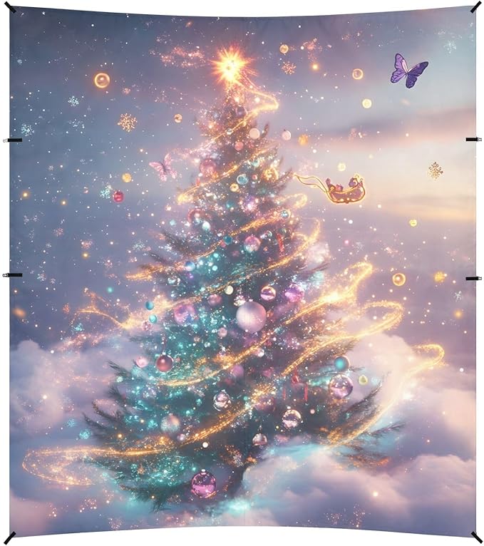 ALAZA Dreamy Christmas Tree Butterfly Beach Tent Sun Shelter Portable Canopy Sunshade for Outdoor Camping Picnics Backyard Fun 10x9 ft