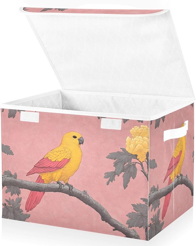 Storage Cube with Lid Elegant Parrot Print 16.5×12.6×11.8 IN Collapsible Large Capacity Foldable Storage Basket Bin Organizer