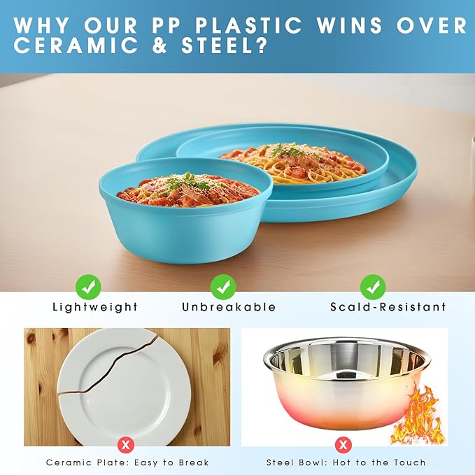 40 Piece Plastic Dinnerware Set for 8 with Cutlery Unbreakable Plates and Bowls Set Dishwasher &amp Microwave Safe Reusable Dish Set for Camping RV Outdoor Kitchen Apartment Dining Teal
