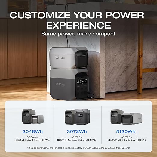 EF ECOFLOW Solar Generator Delta 3 with 160W Solar Panel 1024Wh Portable Power Station LFP Battery 1800W AC/100W USB-C Output Full Charge in 56 Min for Home Backup Power Camping &amp RVs