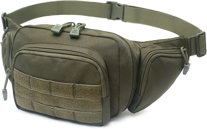 Concealed Pistol Bag Multipurpose Nylon Tactical Handgun Case Fanny Pack Waist Bag Bumbag Chest Pack with Molle Webbing Loop (Army Green)