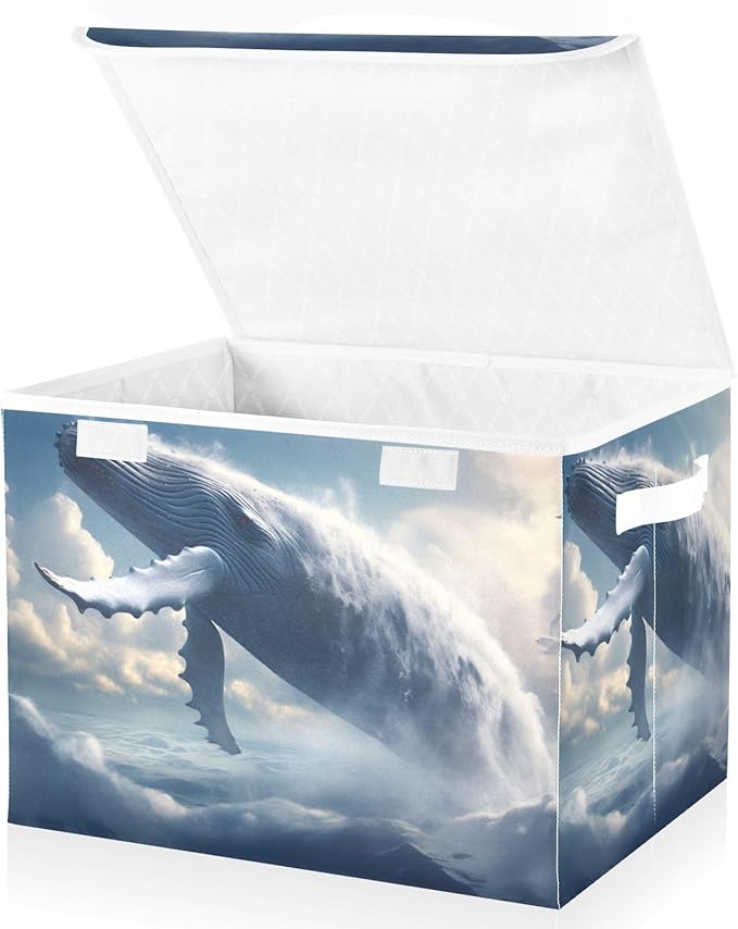 AIXIWAWA Lidded Storage Cube (Big Whale on Cloud) Fabric Foldable Closet Bins with Flip Lid and Handles Organizer Basket Container 16.5 x 12.6 x 11.8 IN