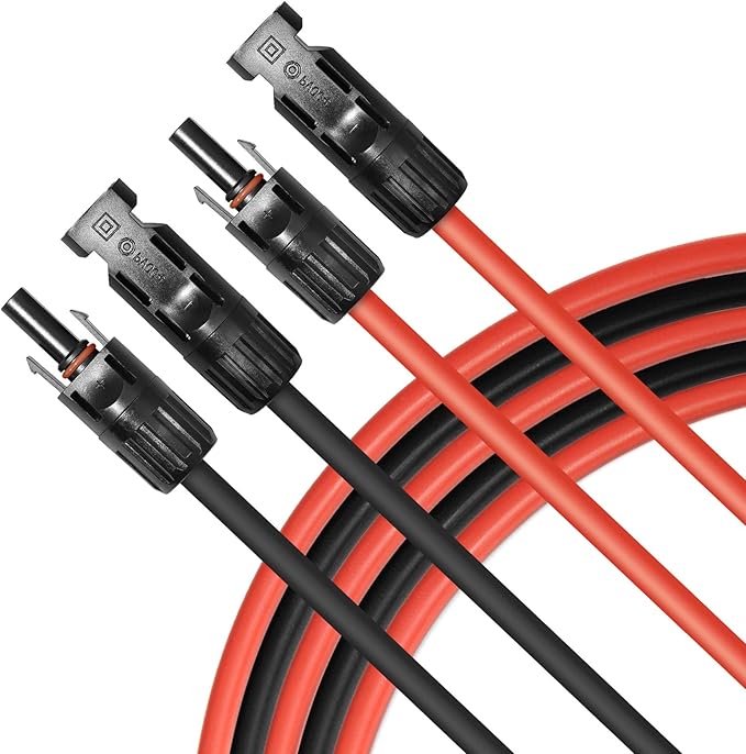 10FT Black + Red 10AWG(6mm²) Solar Panel Extension Cable Wire Solar Adaptor Cable with Female and Male Connector - Set of 2
