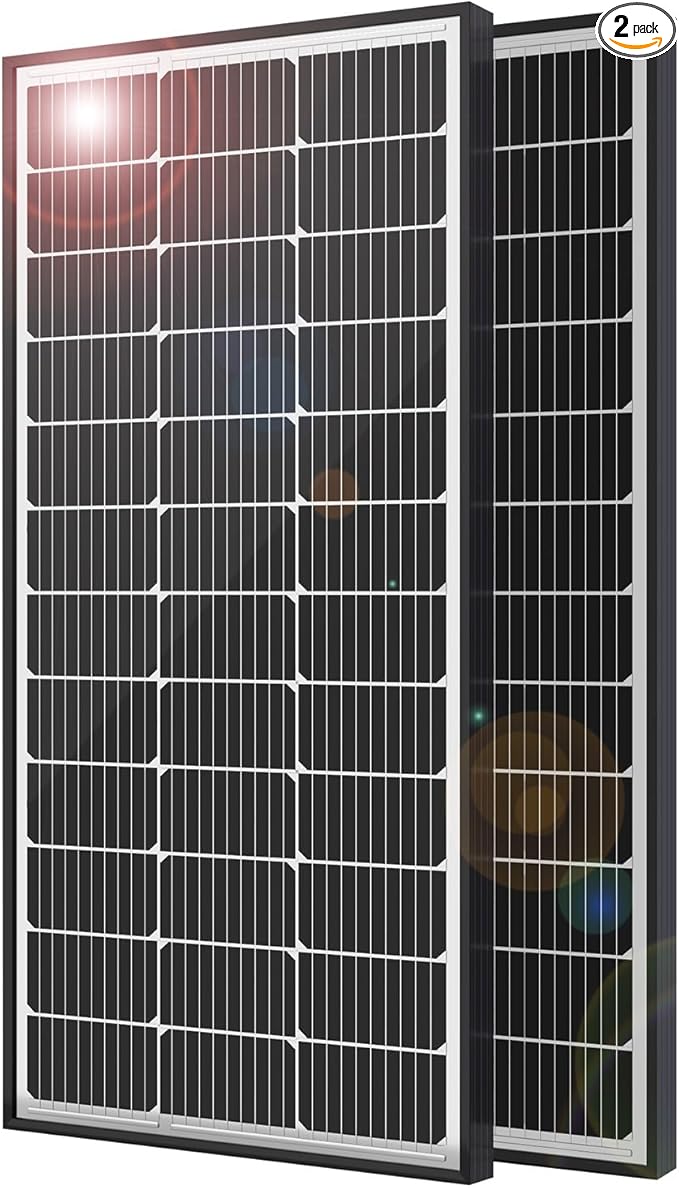 JJN 200 Watt Solar Panels 10BB Monocrystalline 12V 2PCS 100W Solar Panel 23% High Efficiency PV Module Power Charger for RV Home Farm Boat Caravan and Off-Grid Applications